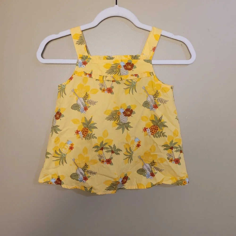 Vintage 2005 Gymboree Girls Size 7 Yellow Tropical Pineapple Hawaiian Top